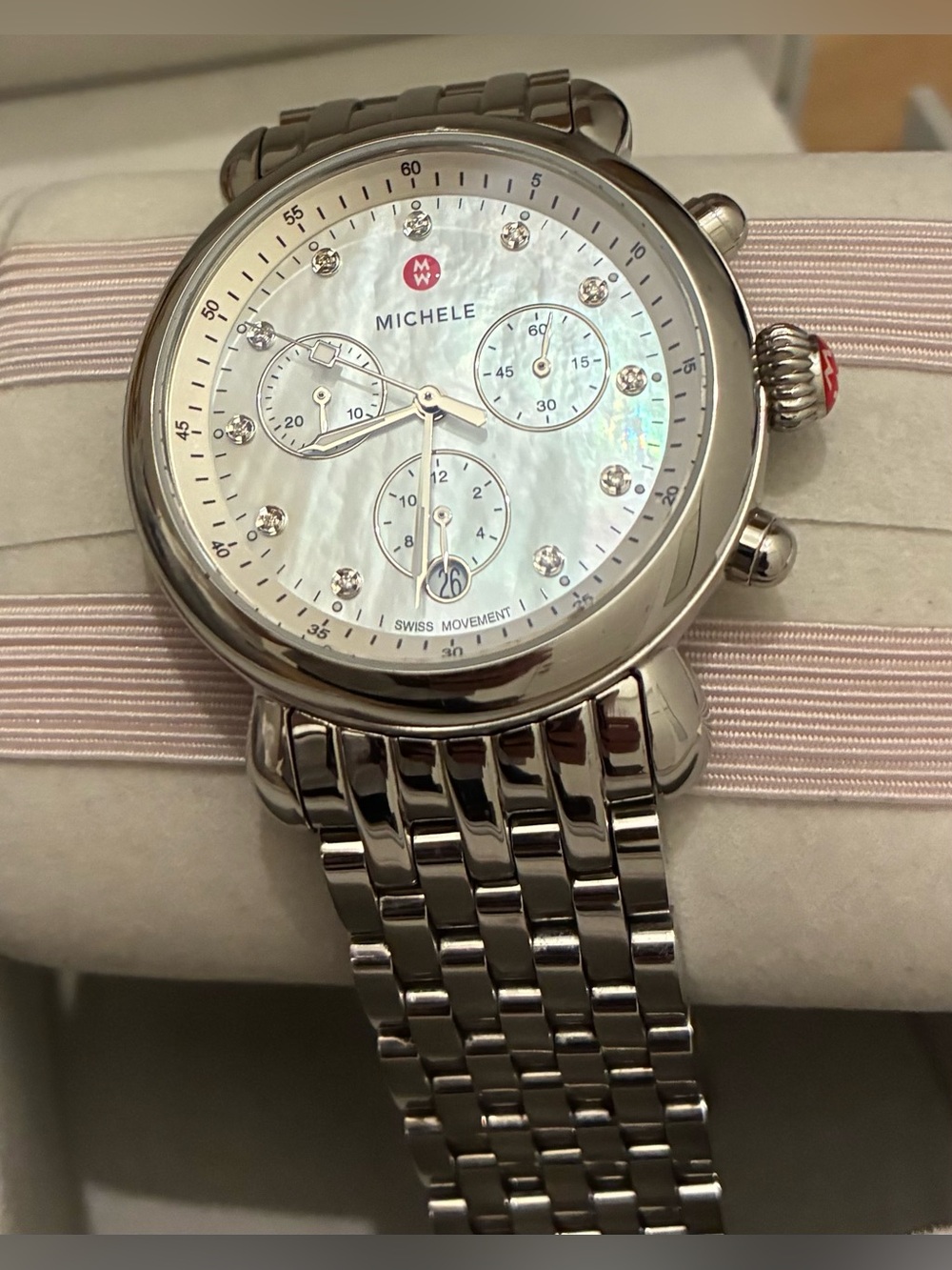 Michele Silver Stainless Steel Chronograph with Mother-of-Pearl Dial